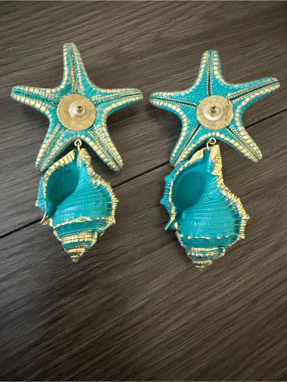 Turquoise Starfish & Shell Statement Earrings - Picture 6 of 8